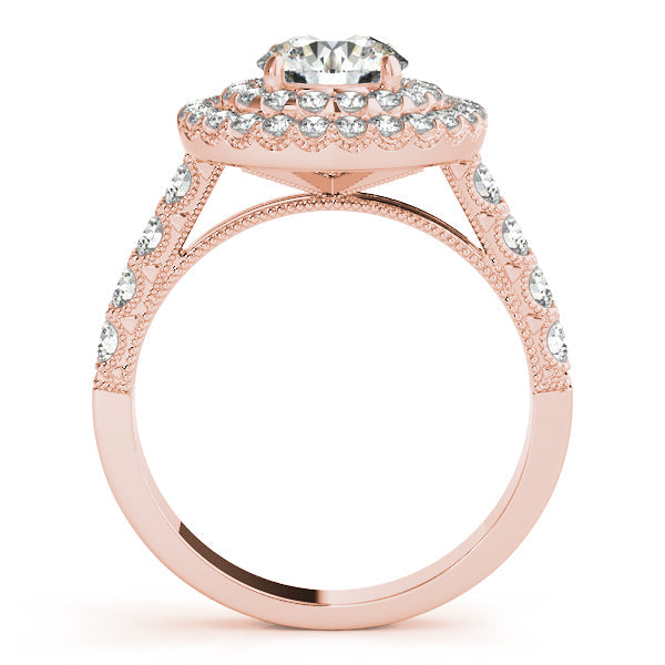 2CTW Double Halo Filigree Side Stone Engagement Ring 14K White Gold