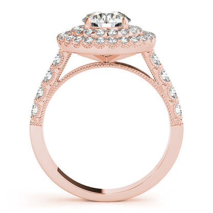 2CTW Double Halo Filigree Side Stone Engagement Ring 14K White Gold