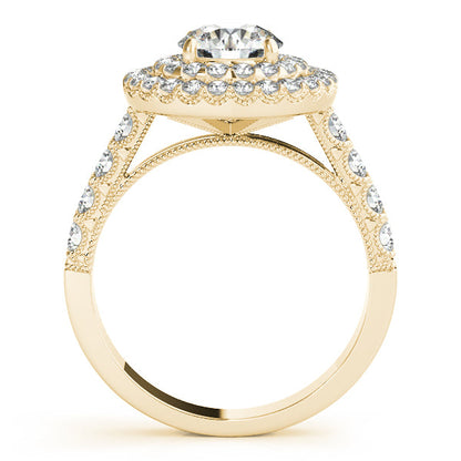 2CTW Double Halo Filigree Side Stone Engagement Ring 14K White Gold