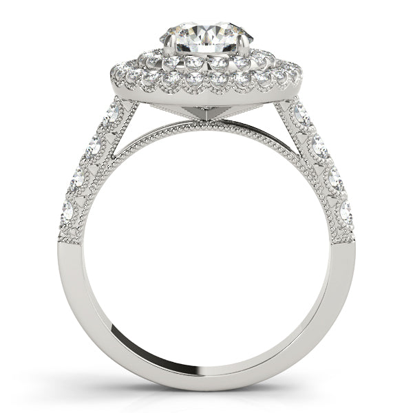 2CTW Double Halo Filigree Side Stone Engagement Ring 14K White Gold