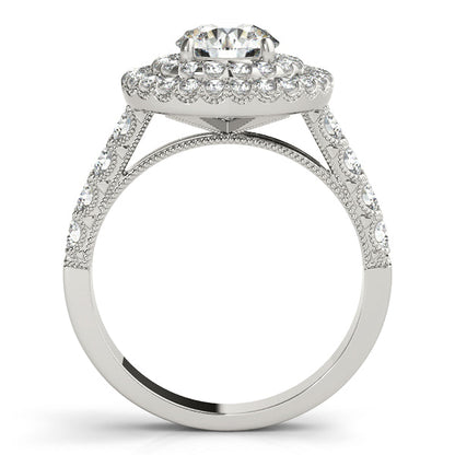 2CTW Double Halo Filigree Side Stone Engagement Ring 14K White Gold