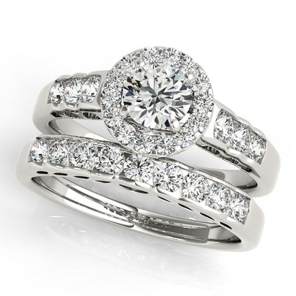 1.5CTW Round Diamond Engagement Ring 14K White Gold Vintage Halo