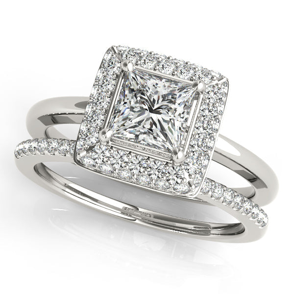 1CT Princess Cut Double Halo Diamond Engagement Ring 14K White Gold