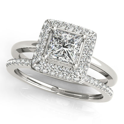1CT Princess Cut Double Halo Diamond Engagement Ring 14K White Gold