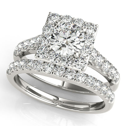 Avant-Garde Square Halo Engagement Ring Diamond Side Stones