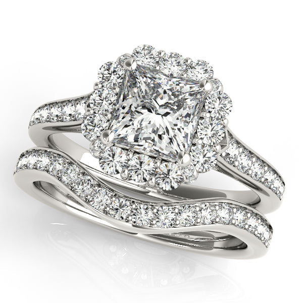 1.3CT Princess Cut Engagement Ring with 14K White Gold Halo