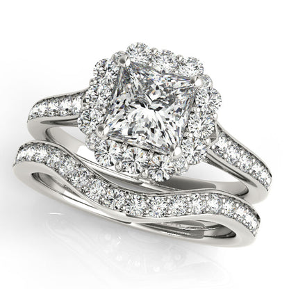 1.3CT Princess Cut Engagement Ring with 14K White Gold Halo