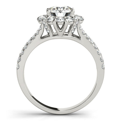 Split Shank V-Shaped Side Stone Diamond Halo Engagement Ring