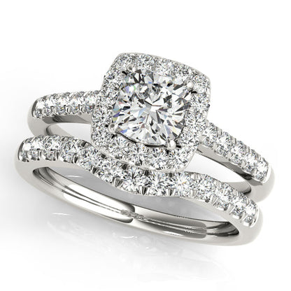 Cushion Cut Square Halo Diamond Engagement Ring in White Gold