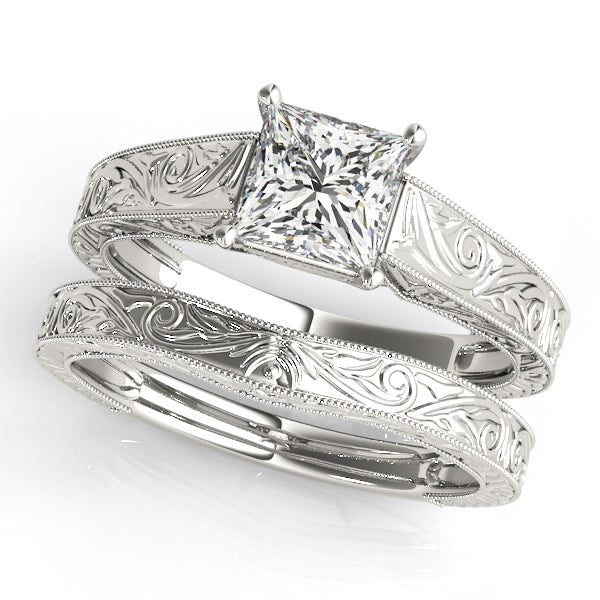 1CT Fancy Princess Cut Vintage Trellis Diamond Engagement Ring