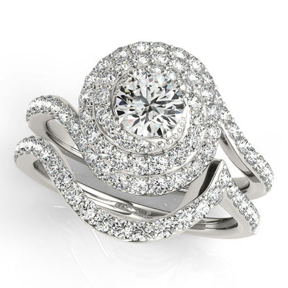 Luxury Triple Halo Engagement Rings with Bypass Side Stone Swirl