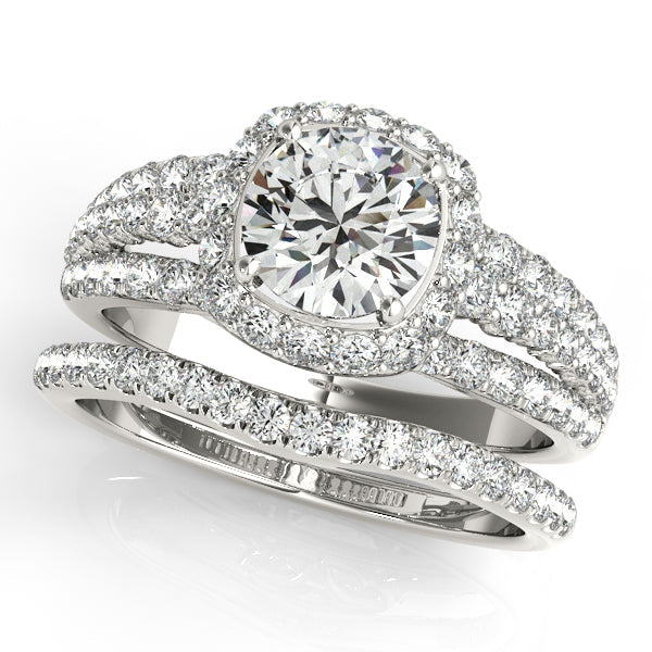 1.85CT Round Diamond Halo Engagement Ring 3-Row Split Shank