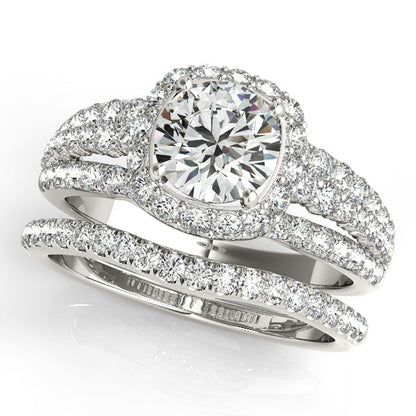 1.85CT Round Diamond Halo Engagement Ring 3-Row Split Shank