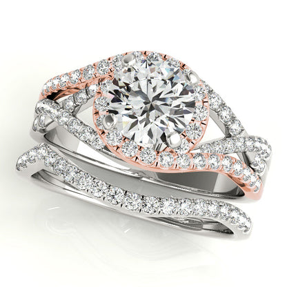 Fancy 3 Split Shank Two Tone Engagement Ring White Rose Gold
