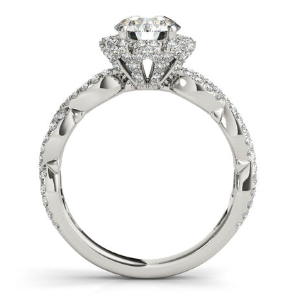 Fancy Split Shank Infinity Twist Engagement Ring with Flower Halo