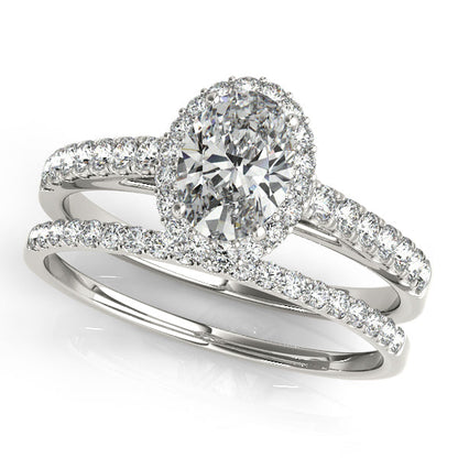 Elegant Oval Cut Halo Engagement Ring with Diamond Side Stones