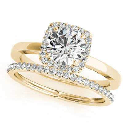 1CT Square Halo Round Diamond Engagement Ring 14K Yellow Gold