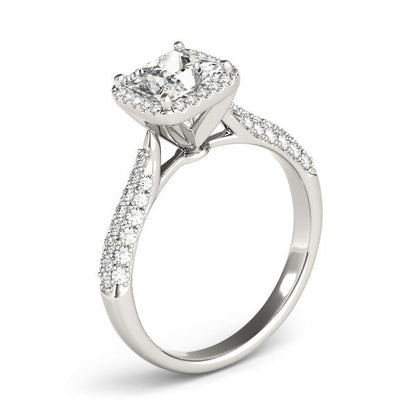 Stylish Princess Cut Halo Engagement Ring Pave Side Stones