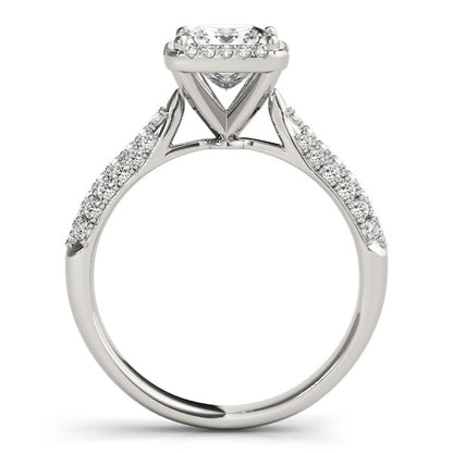 Stylish Princess Cut Halo Engagement Ring Pave Side Stones