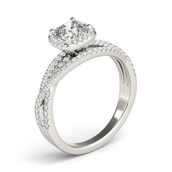 1CT Cushion Cut Lab Diamond Engagement Ring Split Shank Halo