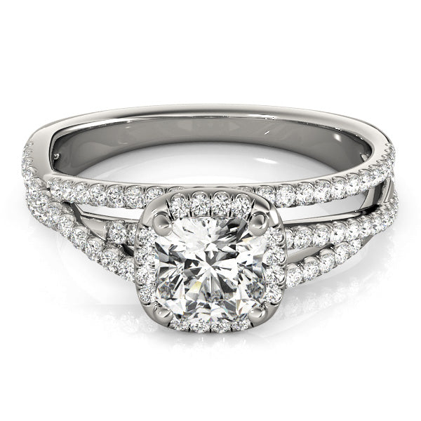 1CT Cushion Cut Lab Diamond Engagement Ring Split Shank Halo