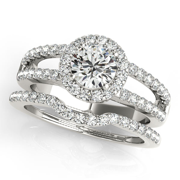 1CT Vintage Split Shank Halo Engagement Ring 14K White Gold