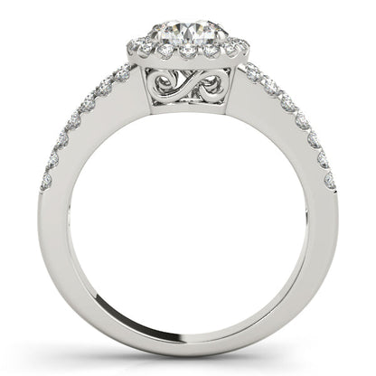1CT Vintage Split Shank Halo Engagement Ring 14K White Gold