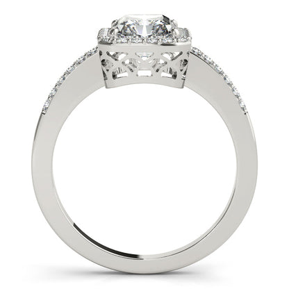 1CT Emerald Cut Lab Diamond Engagement Ring 14K White Gold Halo