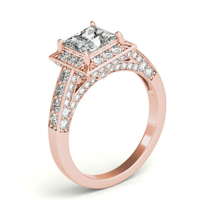 Luxury Princess Cut Side Stone Halo Diamond Engagement Ring