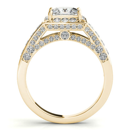 Luxury Princess Cut Side Stone Halo Diamond Engagement Ring