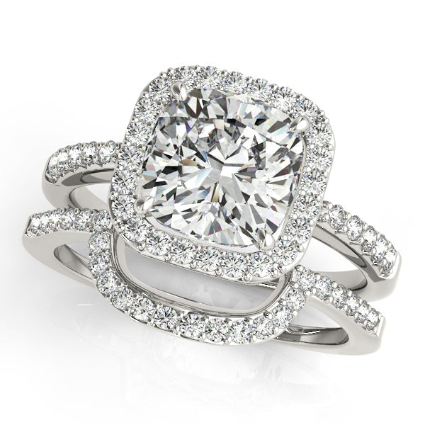 Fancy 1CT Cushion Cut Diamond Engagement Ring 14K White Gold Halo