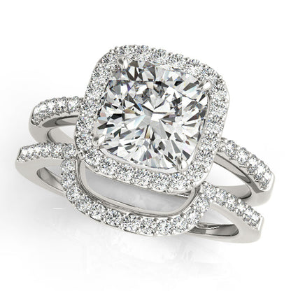 Fancy 1CT Cushion Cut Diamond Engagement Ring 14K White Gold Halo