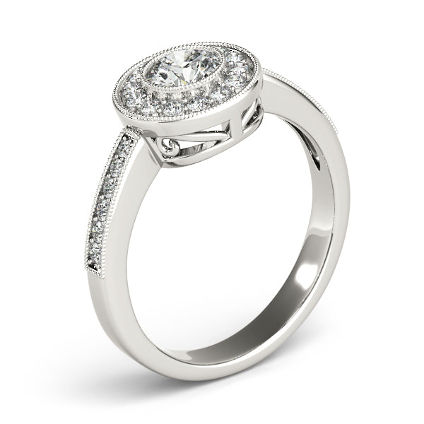 1CT Round Lab Diamond Engagement Ring 14K White Gold Bezel Halo