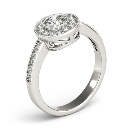 Fancy Bezel Halo Diamond Engagement Ring with Filigree