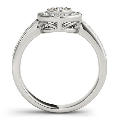 Fancy Bezel Halo Diamond Engagement Ring with Filigree