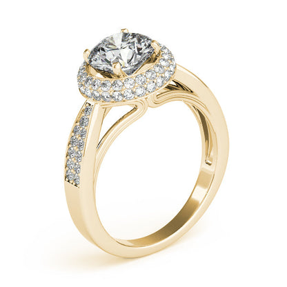 Artistic Double Halo Diamond Engagement Ring with Side Stones