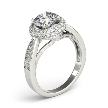 Artistic Double Halo Diamond Engagement Ring with Side Stones