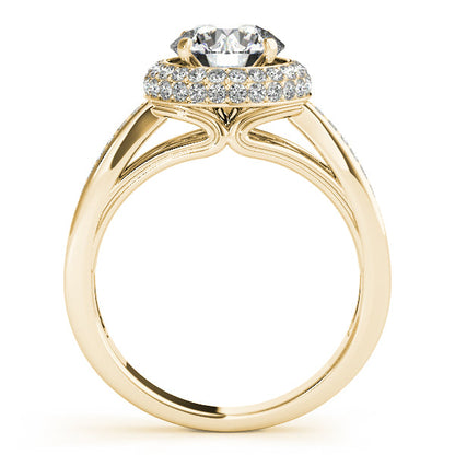 Artistic Double Halo Diamond Engagement Ring with Side Stones