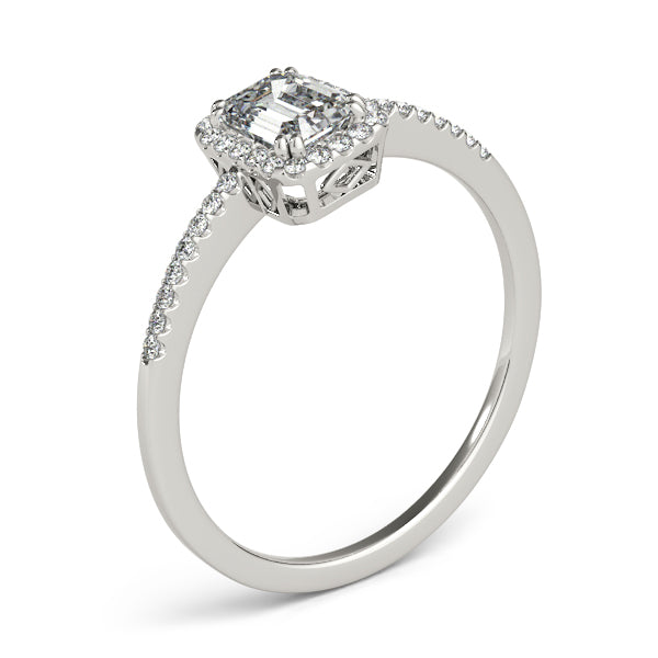 Classic 1CT Emerald Cut Lab Diamond Engagement Ring 14K White Gold Halo