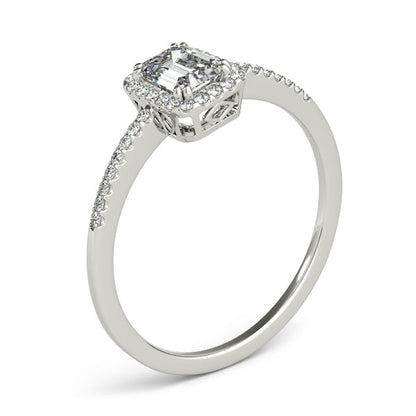 Classic 1CT Emerald Cut Lab Diamond Engagement Ring 14K White Gold Halo