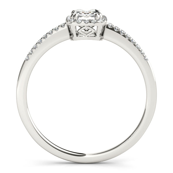 Classic 1CT Emerald Cut Lab Diamond Engagement Ring 14K White Gold Halo