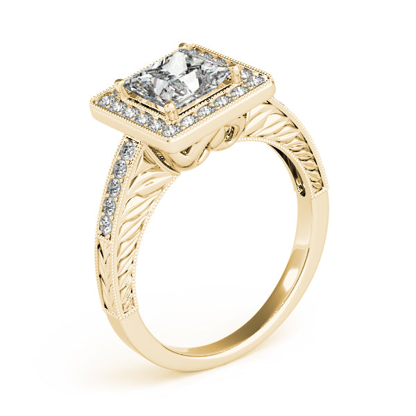 14K White Gold Engagement Ring Princess Cut Diamond 1CT Square Halo