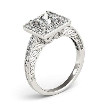 14K White Gold Engagement Ring Princess Cut Diamond 1CT Square Halo