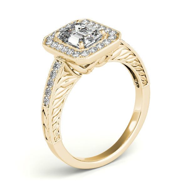 1CT Emerald Cut Diamond Engagement Ring Vintage Halo Filigree