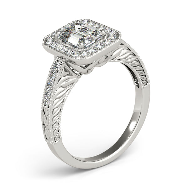 1CT Emerald Cut Diamond Engagement Ring Vintage Halo Filigree