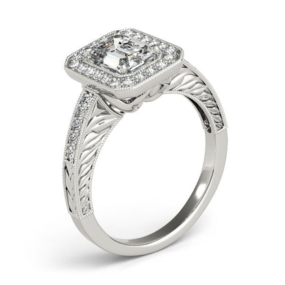 1CT Emerald Cut Diamond Engagement Ring Vintage Halo Filigree