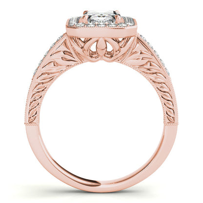 1CT Emerald Cut Diamond Engagement Ring Vintage Halo Filigree