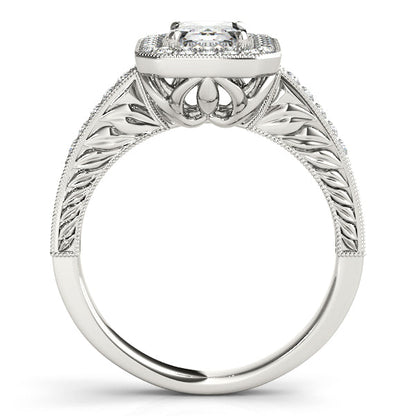 1CT Emerald Cut Diamond Engagement Ring Vintage Halo Filigree
