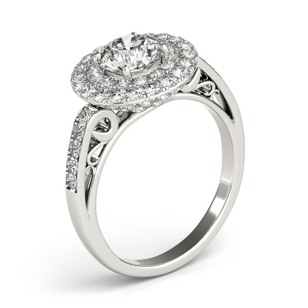 Luxury 2CTW Halo Pave Diamond Engagement Ring 14K White Gold