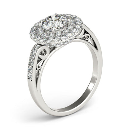 Luxury 2CTW Halo Pave Diamond Engagement Ring 14K White Gold